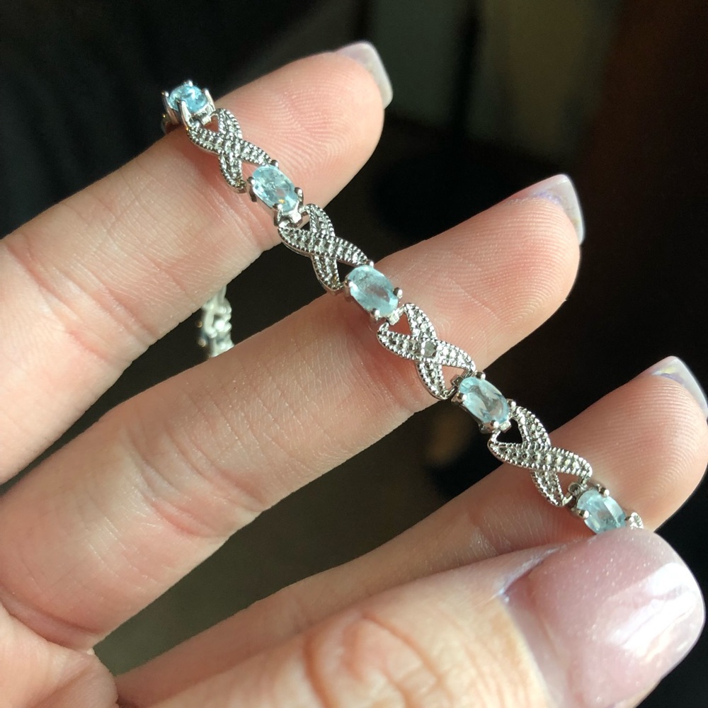 Blue Topaz & Diamond Tennis Bracelet